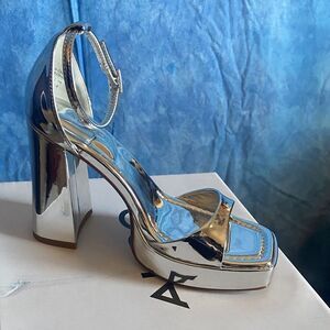 Aldo Silver High Block Heel, sz 6.5, SL1-137s004